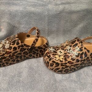 Leopard Print Kids Clogs with Embellishments